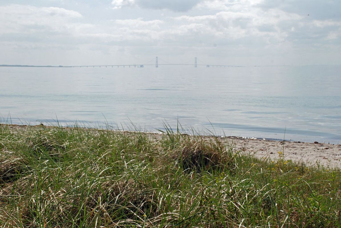 Dejlig sandstrand og kig til Storebltsbroen